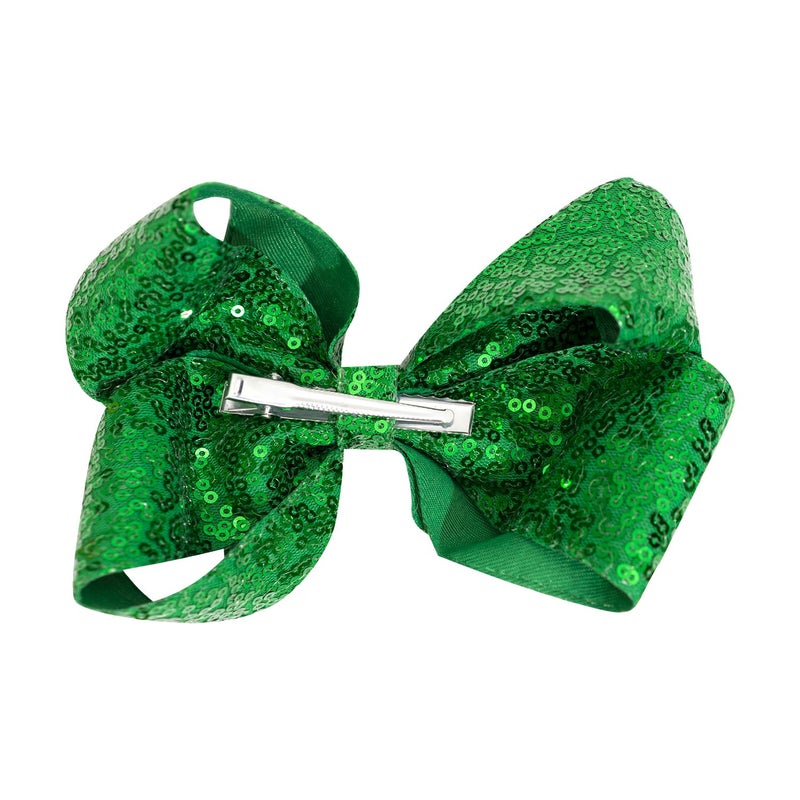 Jeffan 2 PCS 6 Inches Sequins Large Bows Alligator Hair Clip Hair Barrettes Accessories for Women Teens Girls Kids (Green) - Image 3